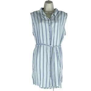 NEW Cotton On Alexis Shirt Dress Sleeveless Belt Tie White Blue Size M